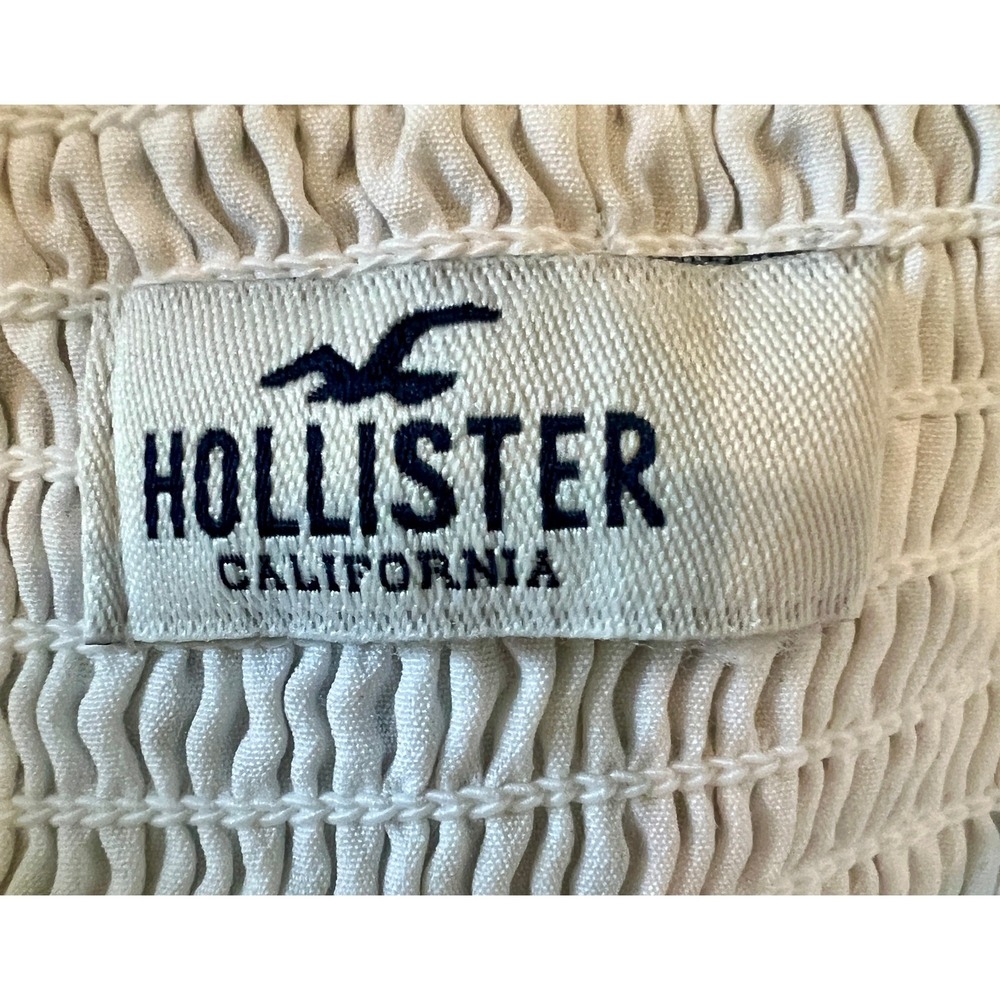 Hollister Womens Crop Top S White Eyelet Floral Smocked Back Ruffle Hem Blouse - Picture 5 of 8